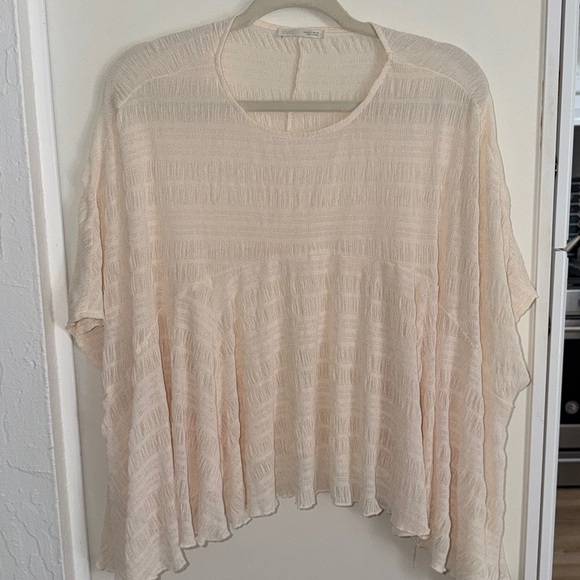 Zara Cream Sheer Textured Oversized Top | S - Picture 3 of 9